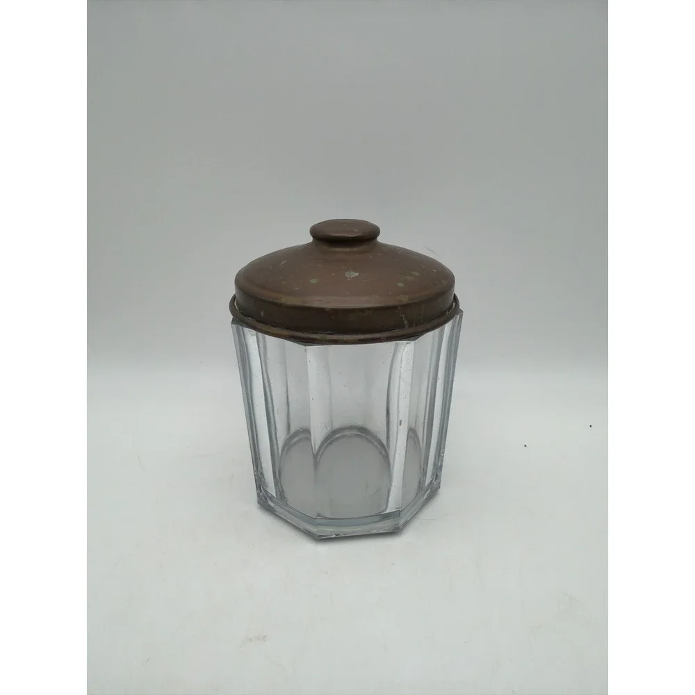 Glass Jar Thick Glass with Antique Brass Lid 2 5/8